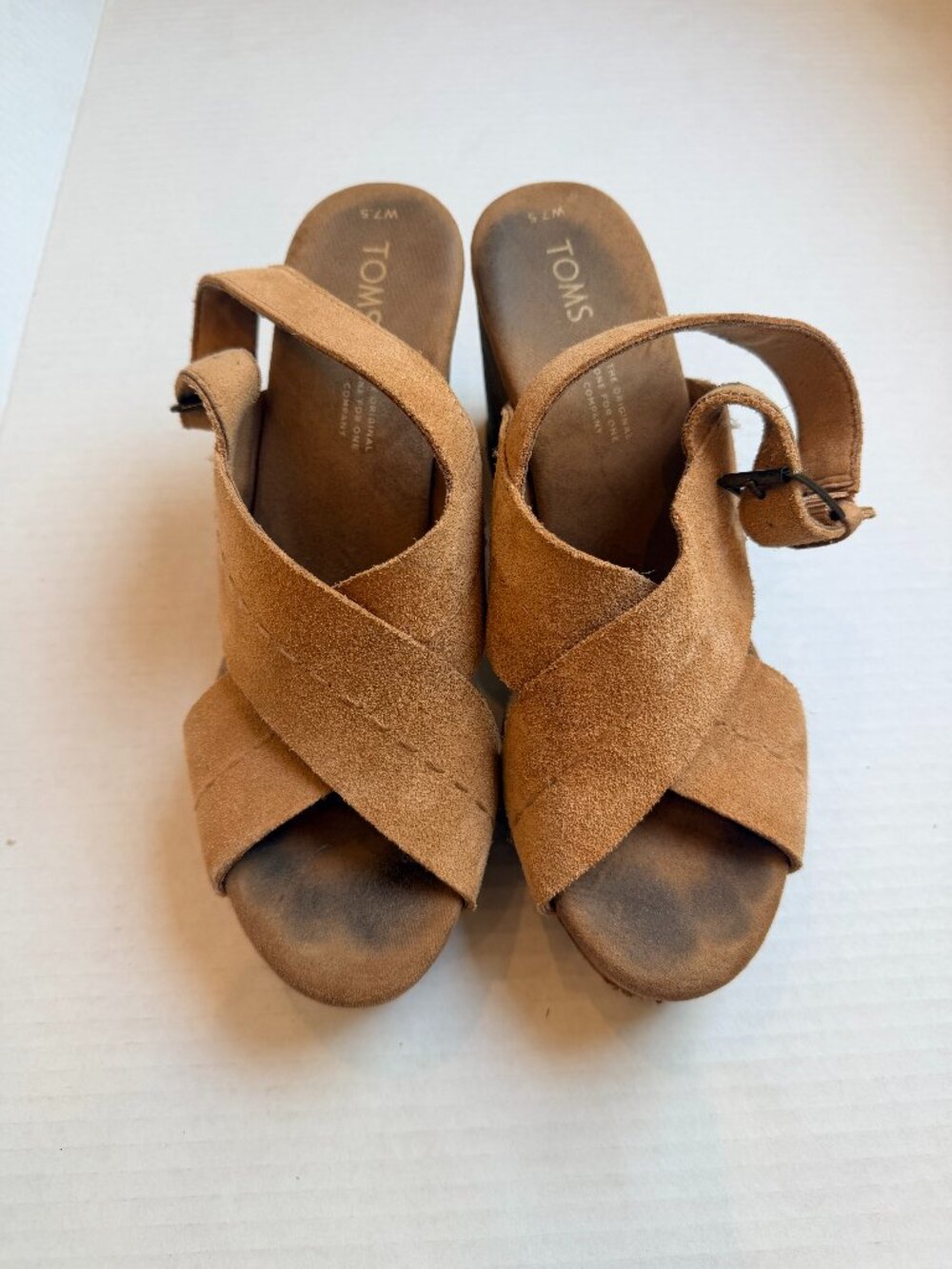 TOMS Ibiza Honey Suede Platform Sandals Block Heel Crisscross - Size 7.5